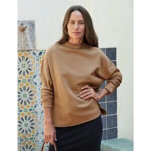 NWOT Frank & Eileen Effie Casual Chic Long Sleeve Funnel Neck Caplet Camel Large